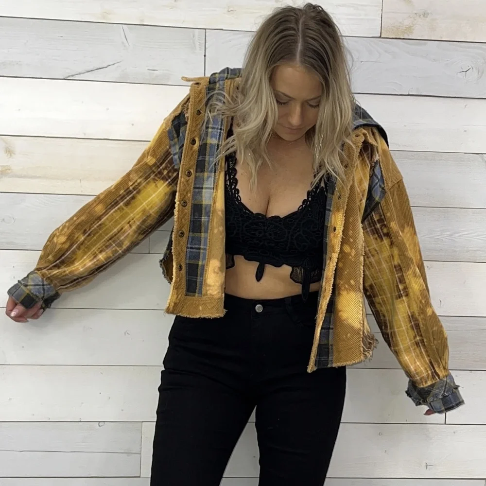 Plaid Yellow Bomber Jacket - Picture 6 of 8